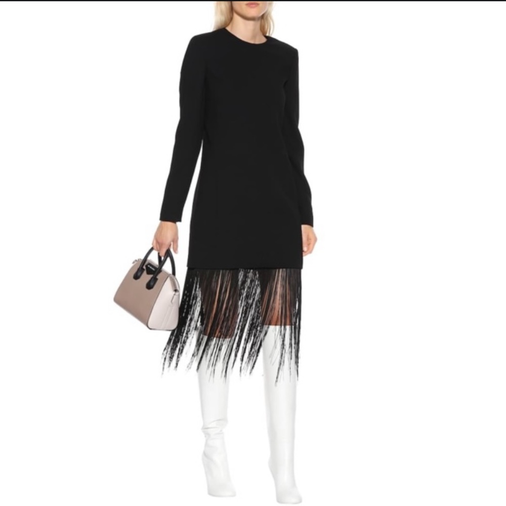 Givenchy Fringed Wool Mididress in Black NWOT 38